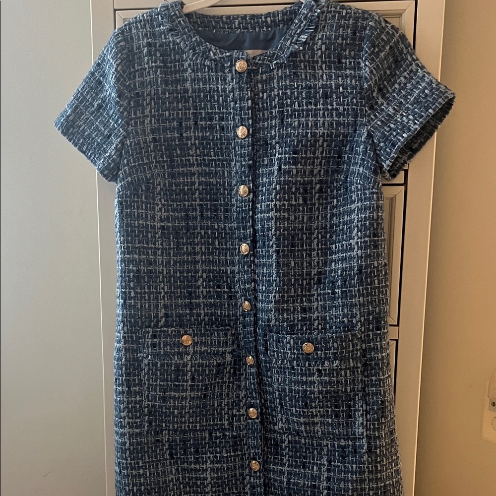 LOFT Navy Tweed Girls' Dress with Gold Buttons